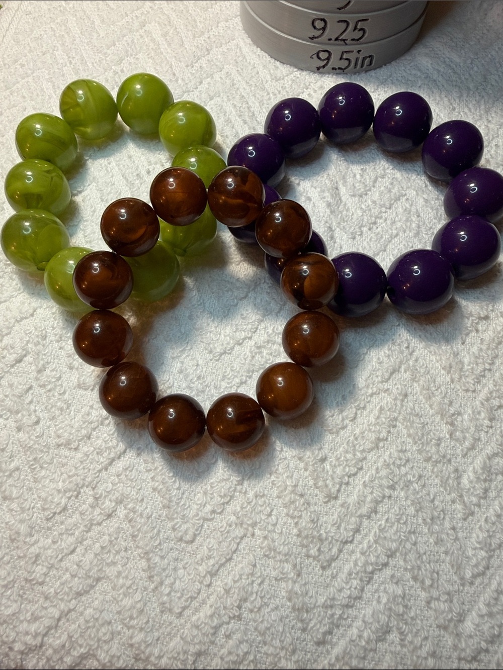Beaded Stretch Bracelet Trio - Green, Purple & Brown